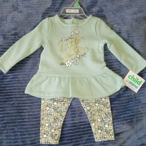 Carter's Child of Mine Teal Little Sister Outfit with Floral Pants Size 6-9 M